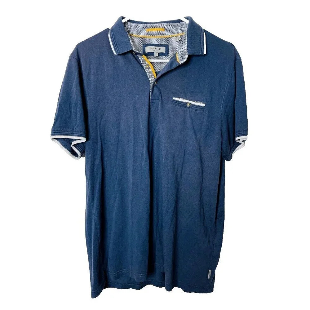 Ted Baker Pullover Polo Shirt 4 Large Mens Blue Preppy Classic Soft Short Sleeve
